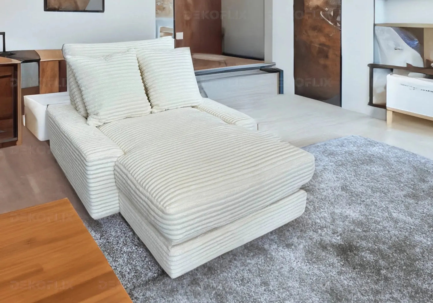 Canapé moderne tissu cotele ecru – Galerie du Mobilier