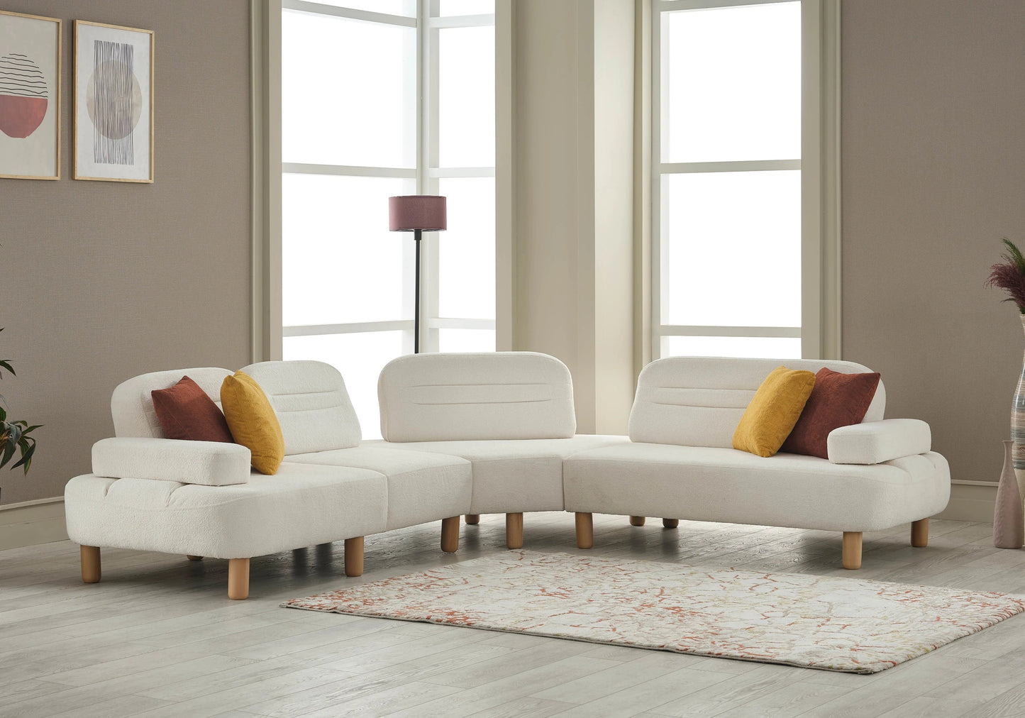 Canapé d’angle modulable bouclé blanc – ANGEL