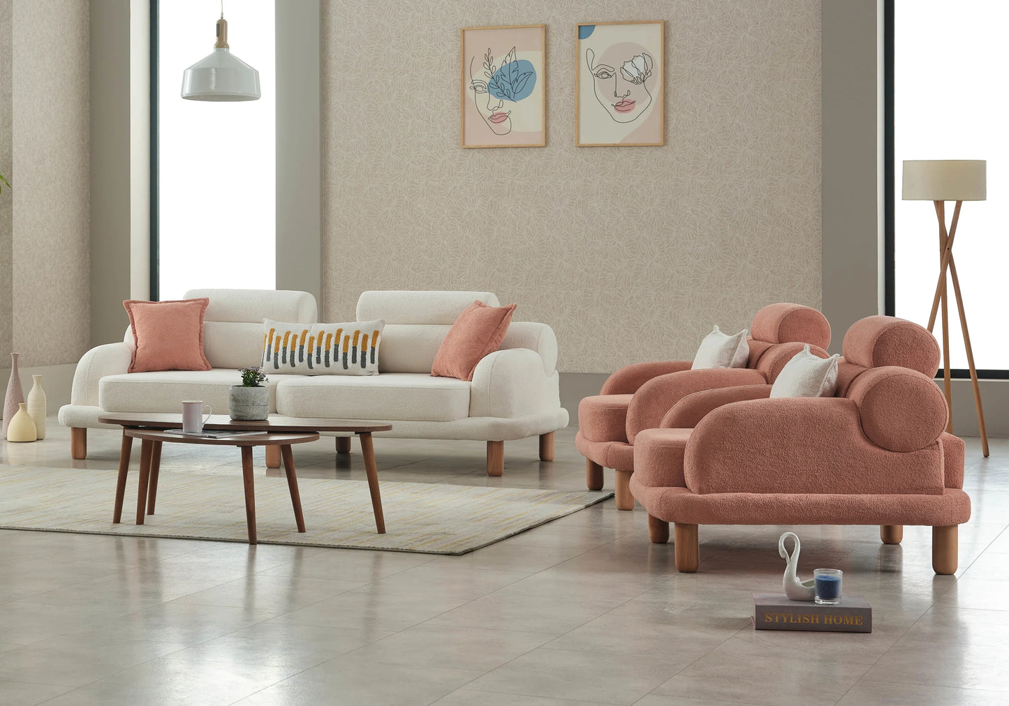 Canapé bouclé design arrondi dossier réglable – CALISTA
