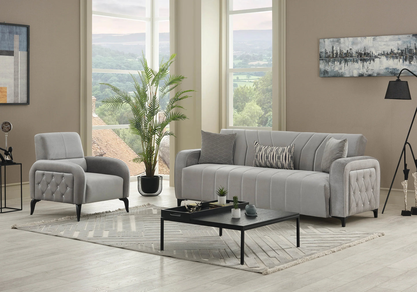 Canapé convertible design velours gris – URBAN