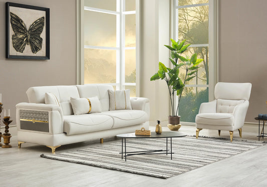 Canapé convertible velours blanc doré – LISA