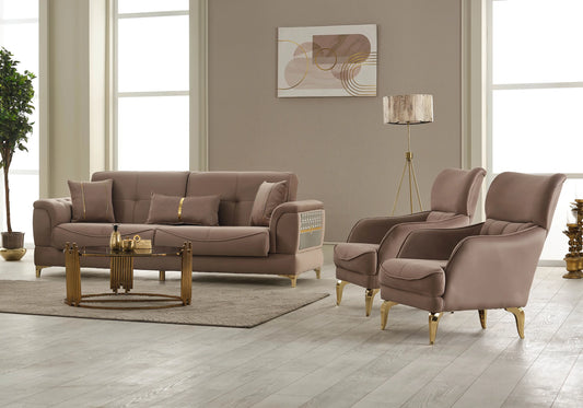 Canapé convertible velours marron doré - LISA