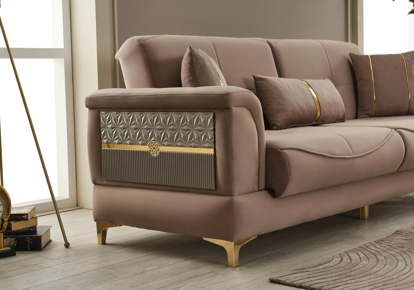 Canapé convertible velours marron doré - LISA