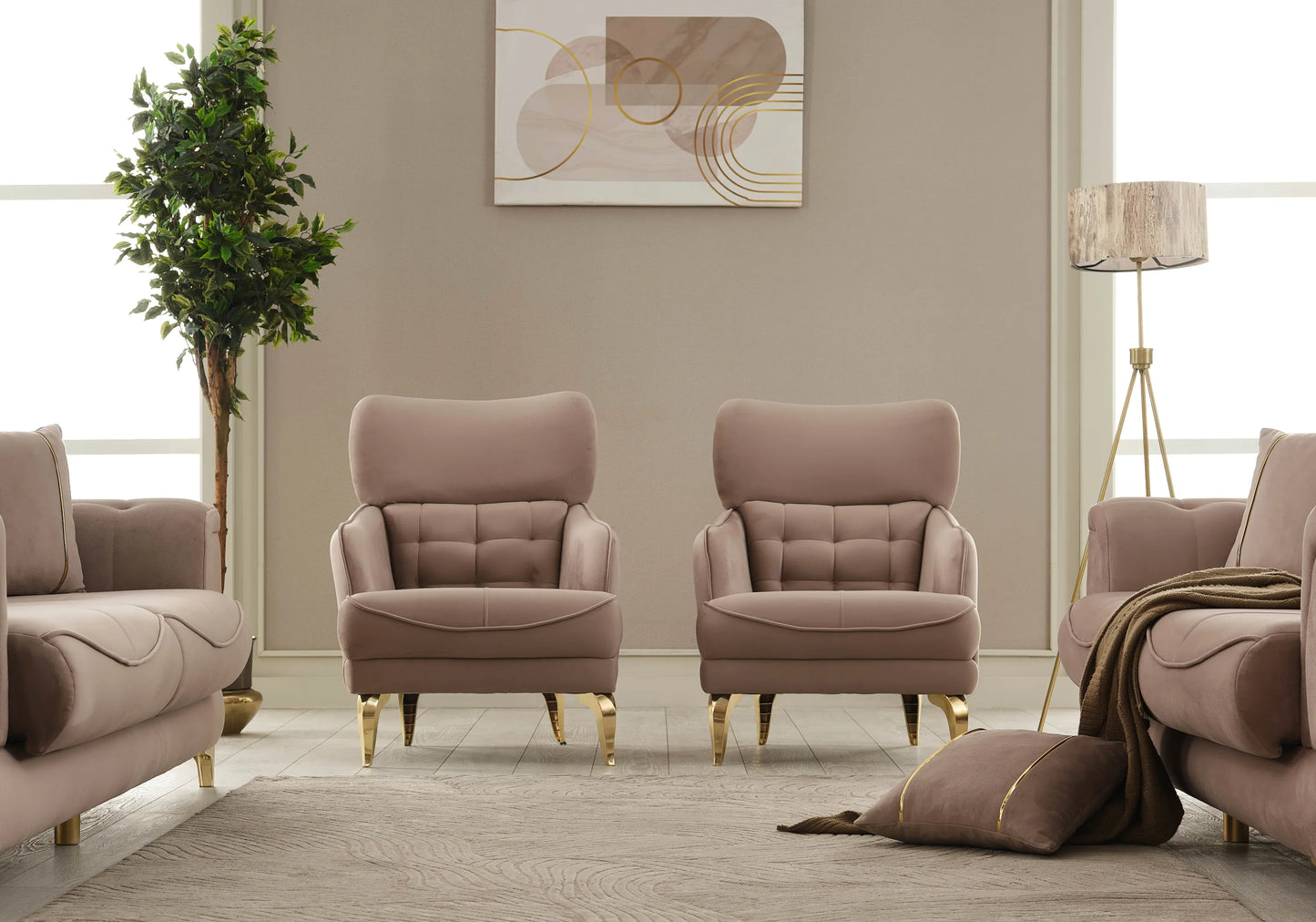 Canapé convertible velours marron doré - LISA
