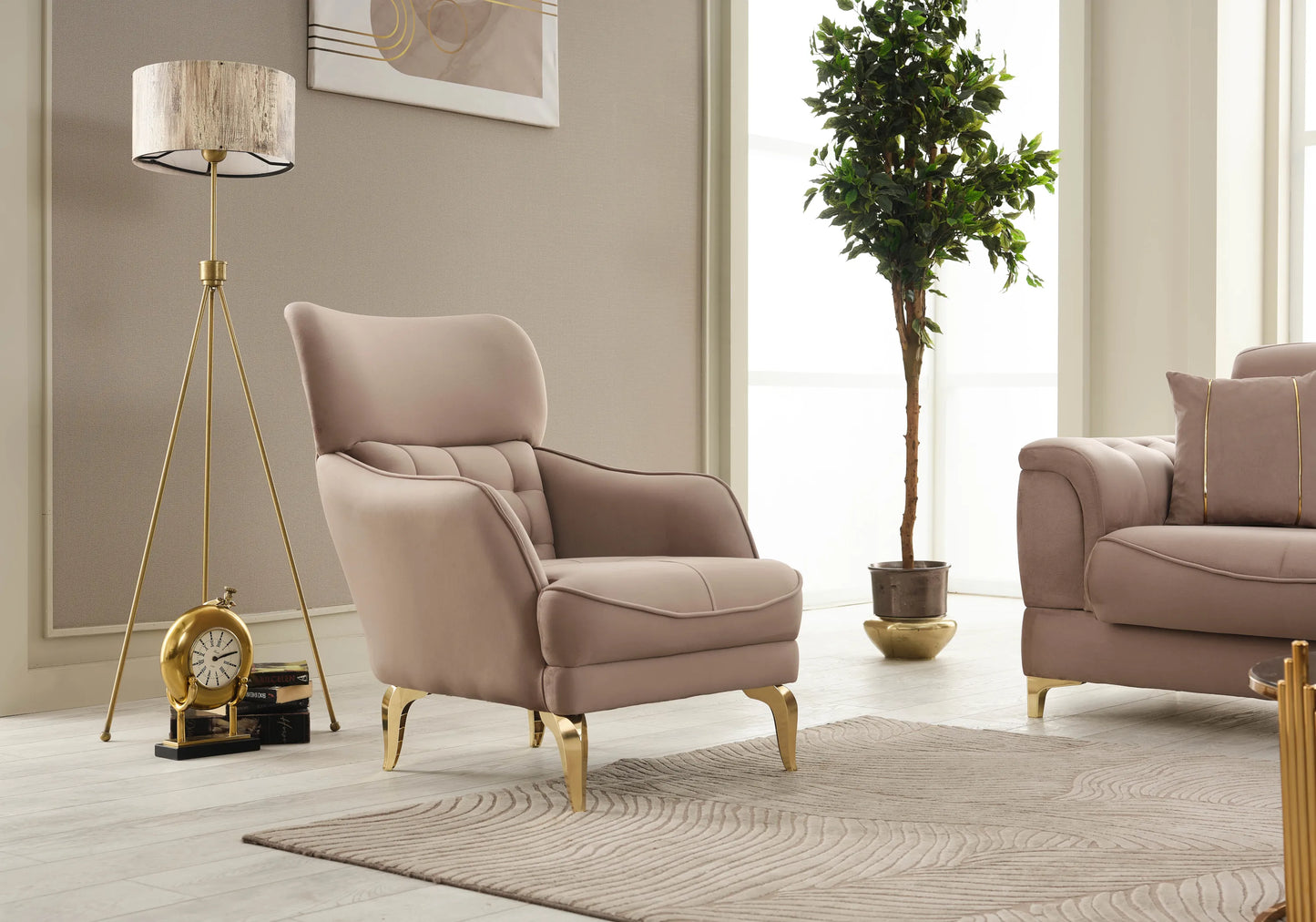 Canapé convertible velours marron doré - LISA