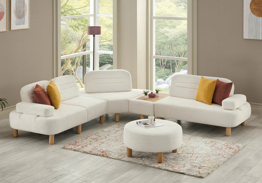 Canapé d’angle modulable bouclé blanc – ANGEL