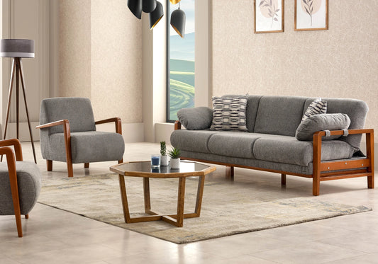 Canapé scandinave bois gris convertible – LENY