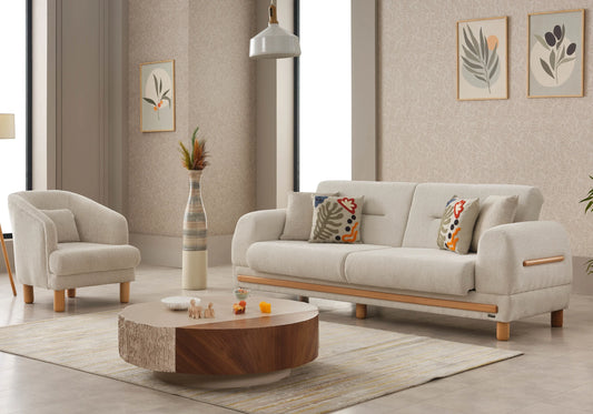 Canapé scandinave naturel beige sable bois – LEONA
