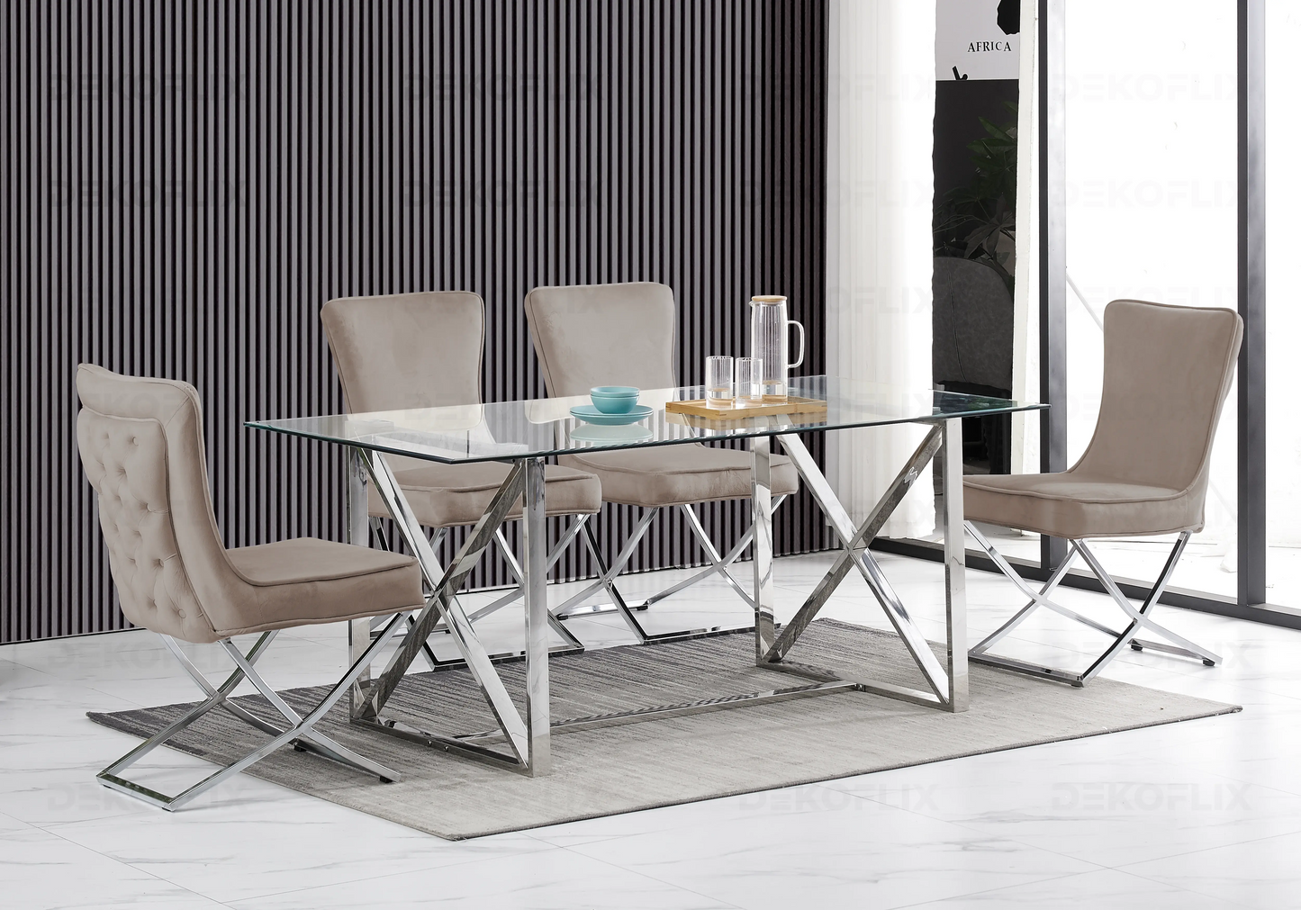 Chaise capitonnée argent taupe ENZO (Lot de 2) New Design