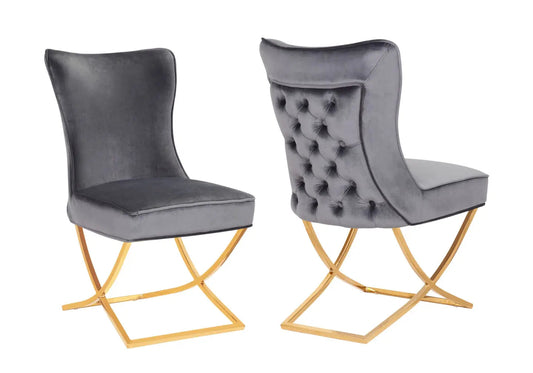 Chaise capitonnée dorées grise ENZO (lot de 2) New Design