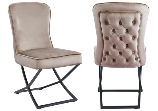 Chaise capitonnée taupe pied noir ENZO (Lot de 2) New Design