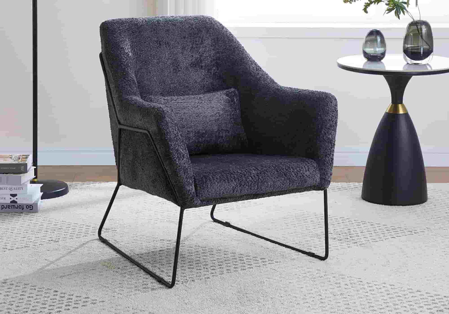 Fauteuil noir velours anthracite – Galerie du Mobilier - Vue 1