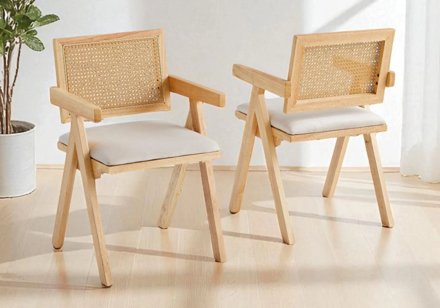 Chaise salle à manger bois naturel cannage - – Galerie du Mobilier - Vue 1