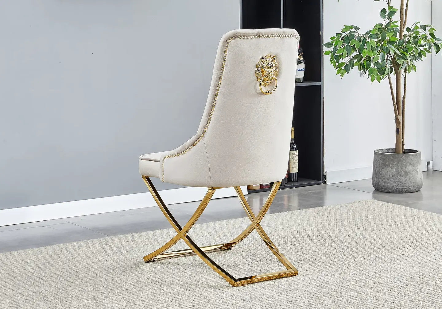 Chaises dorées taupes tête de lion GLADE (lot de 4) New Design