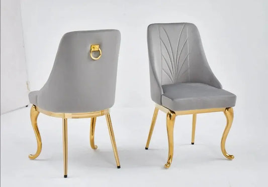 Chaises dorées velours taupe BAROKA (lot de 2) - Galerie du Mobilier