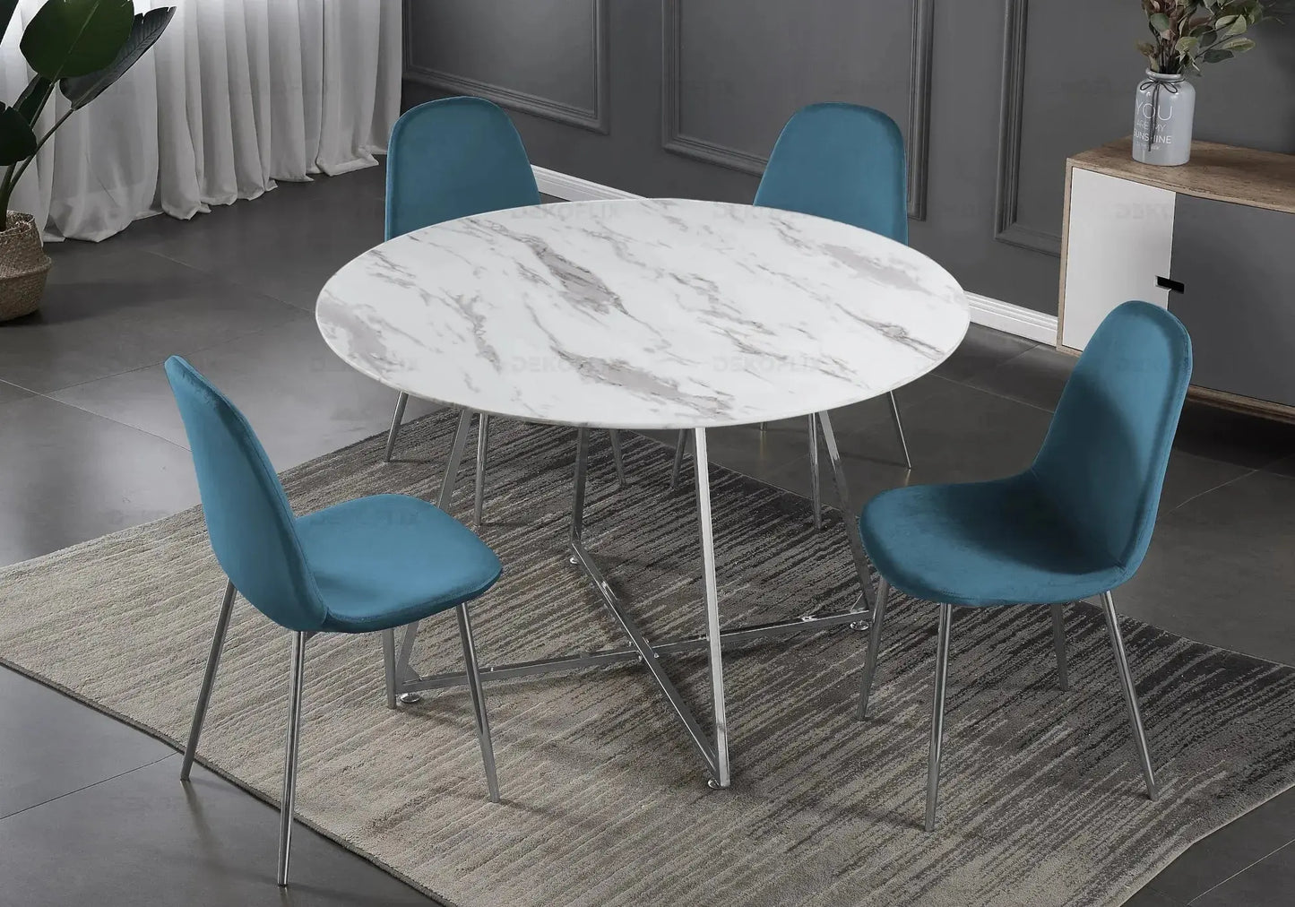 Table ronde marbre et 4 chaises argent - Gina – Galerie du Mobilier