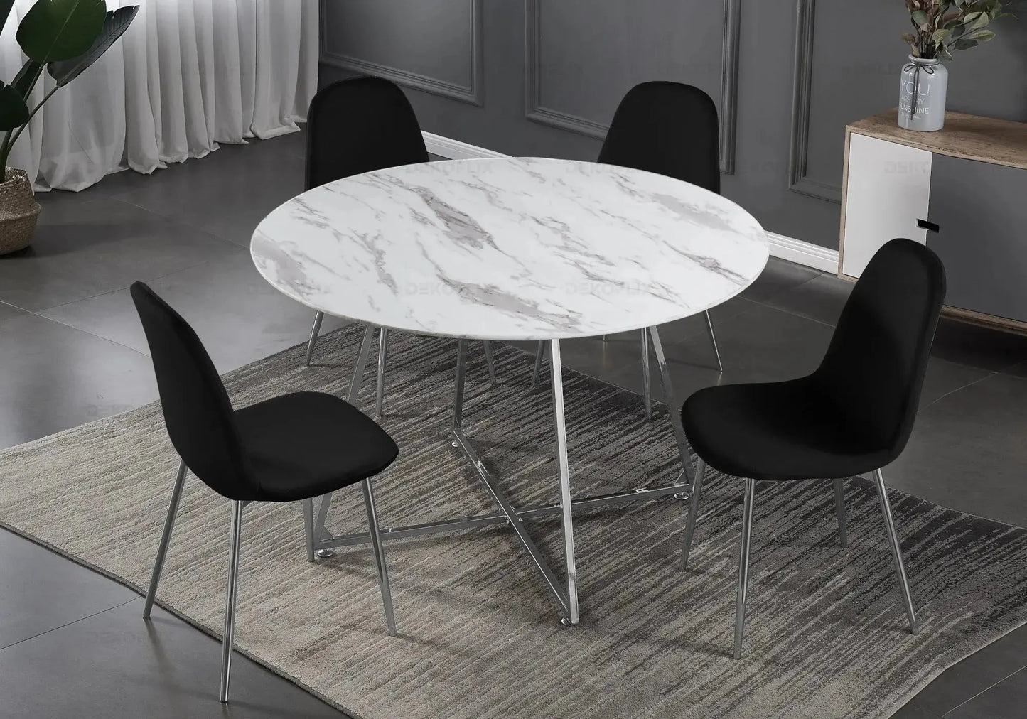 Table ronde marbre et 4 chaises argent - Gina – Galerie du Mobilier