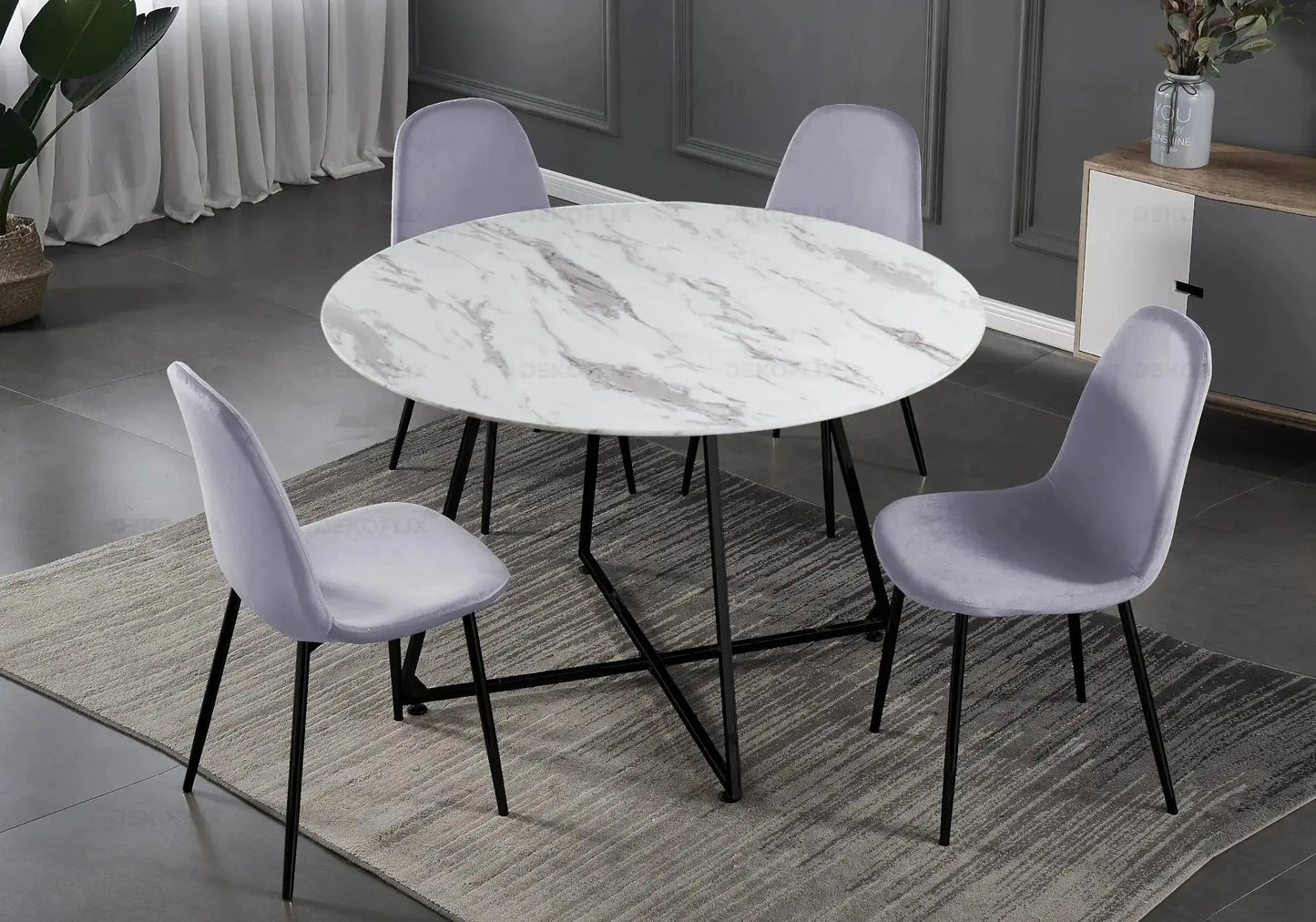 Table ronde marbre et 4 chaises noir - Gina – Galerie du Mobilier