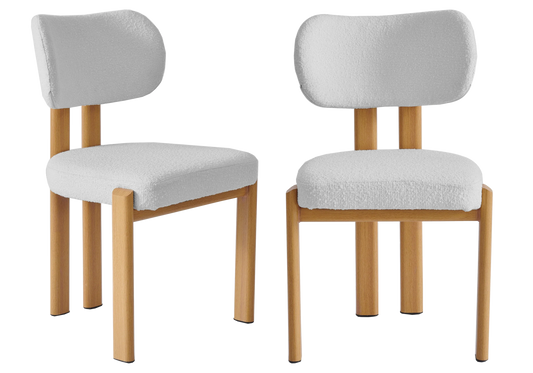 Chaises bouclées taupe pieds bois scandinaves – INAYA