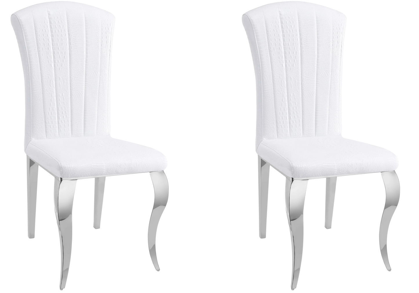 Chaises simili-cuir croco blanc et pieds argent – Galerie du Mobilier - Vue 1