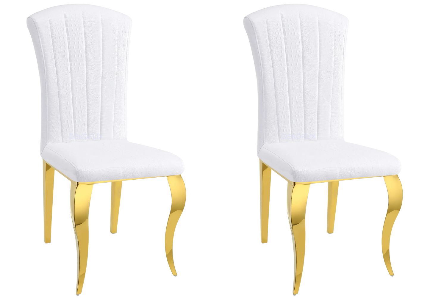 Chaises simili-cuir croco blanc et pieds or – – Galerie du Mobilier - Vue 1