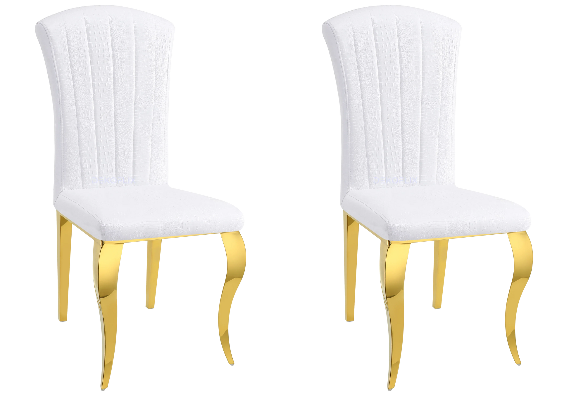 Chaises simili-cuir croco blanc et pieds or – – Galerie du Mobilier - Vue 1