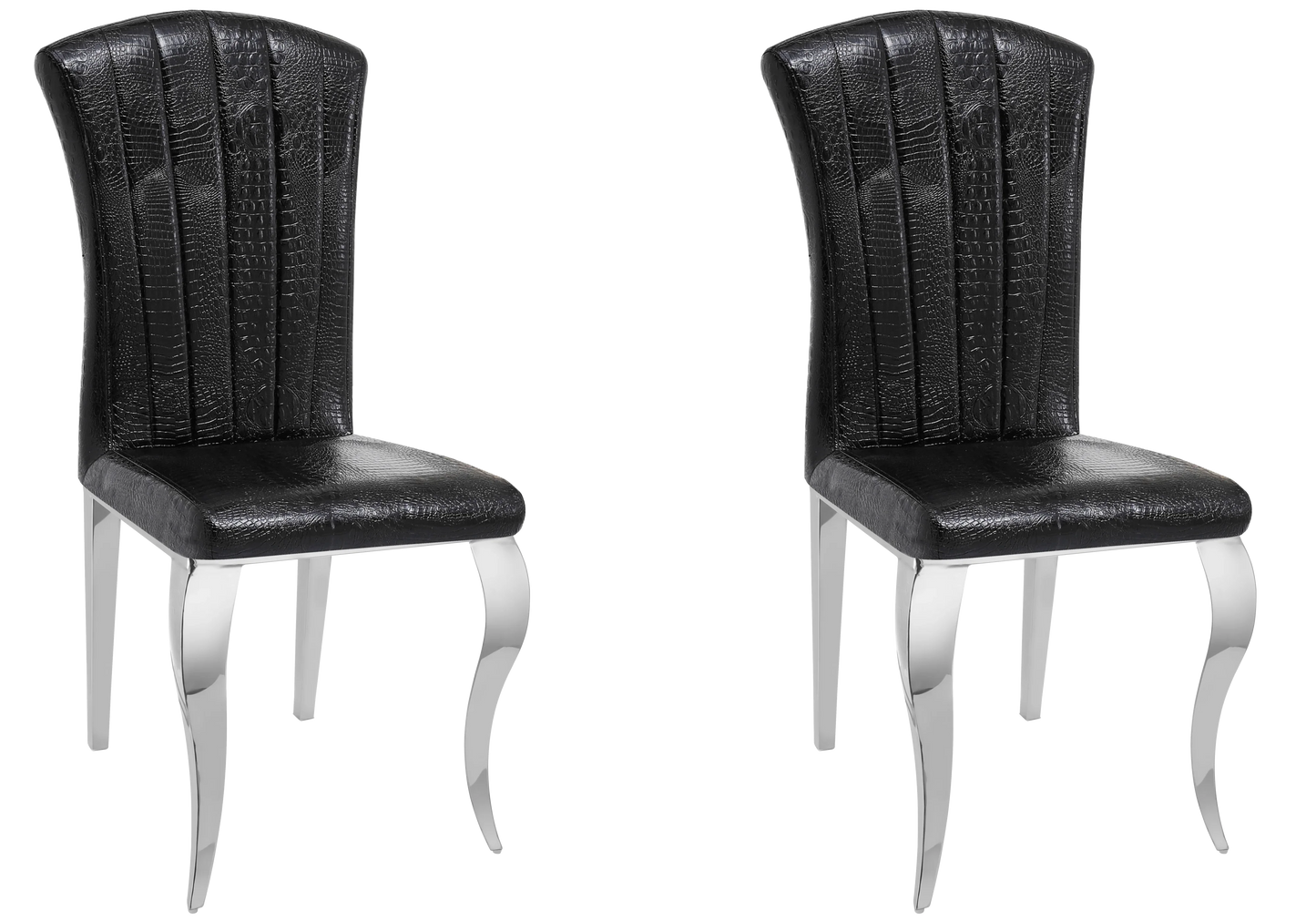 Chaises simili-cuir croco noir et pieds argent – Galerie du Mobilier - Vue 1