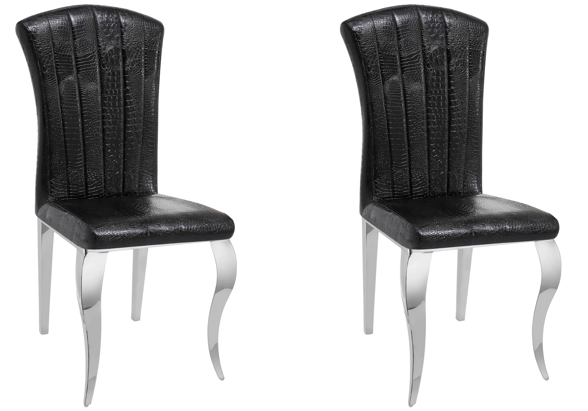 Chaises simili-cuir croco noir et pieds argent – Galerie du Mobilier - Vue 1
