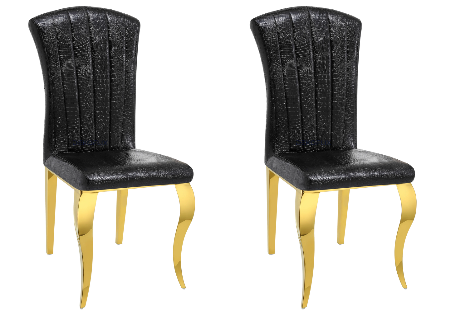 Chaises simili-cuir croco noir et pieds or – – Galerie du Mobilier - Vue 1