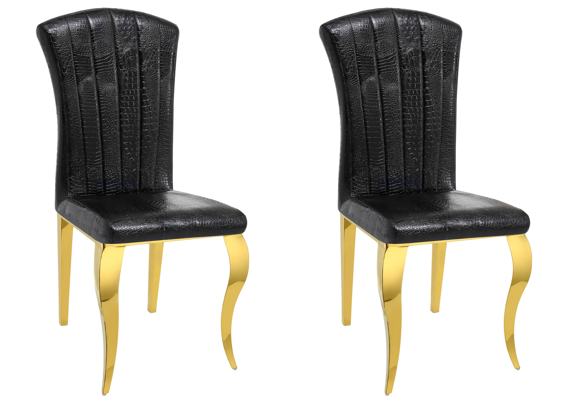 Chaises simili-cuir croco noir et pieds or – – Galerie du Mobilier - Vue 1