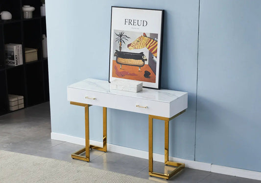 Console coiffeuse dorée marbre beige LILA Galerie du Mobilier
