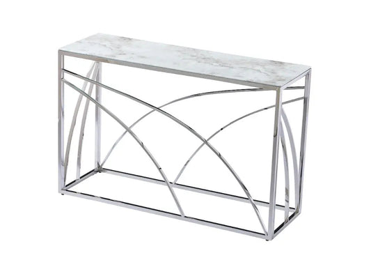Console design argent marbre blanc GEO Galerie du Mobilier