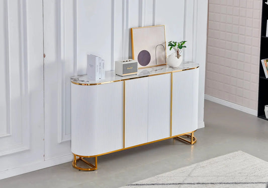 Console dorée marbre beige ESMEE - Luxe et Élégance