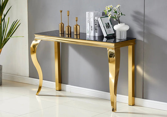 Console dorée marbre noir BAROQUE - Galerie du Mobilier