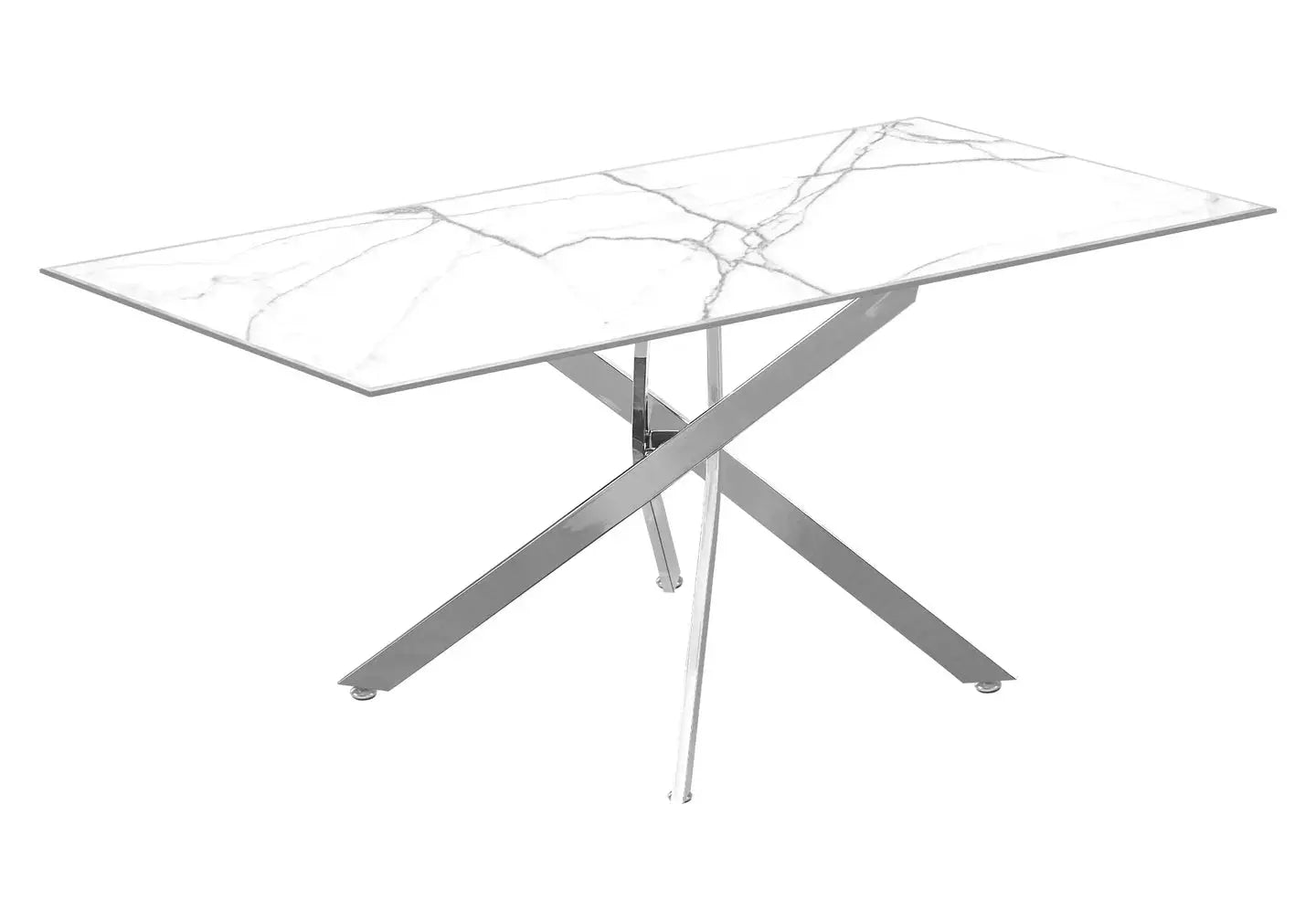 Table à manger argentée marbre blanc - Joy – Galerie du Mobilier - Vue 1