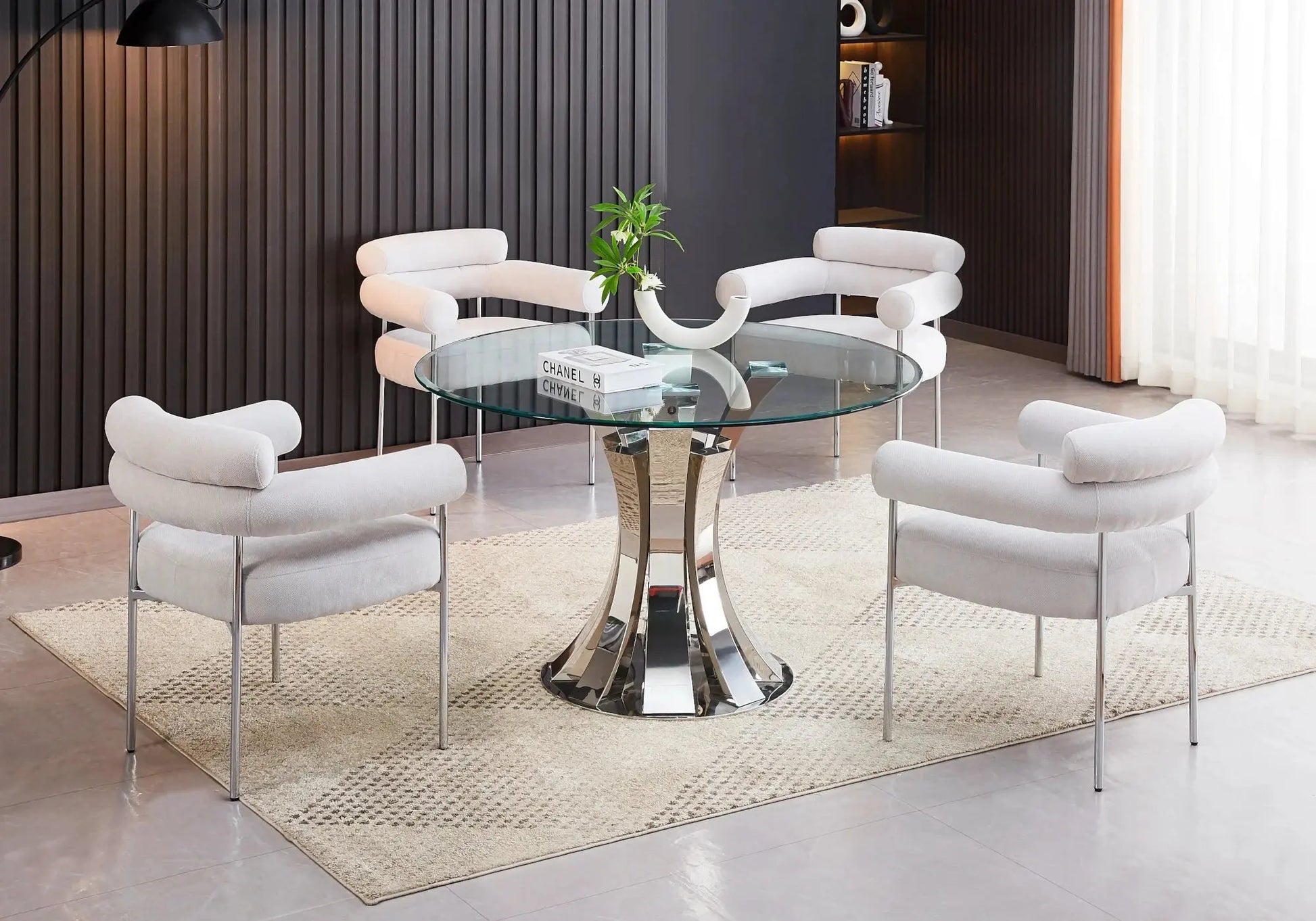 Ensemble table chaise chrome transparent - Vue 1