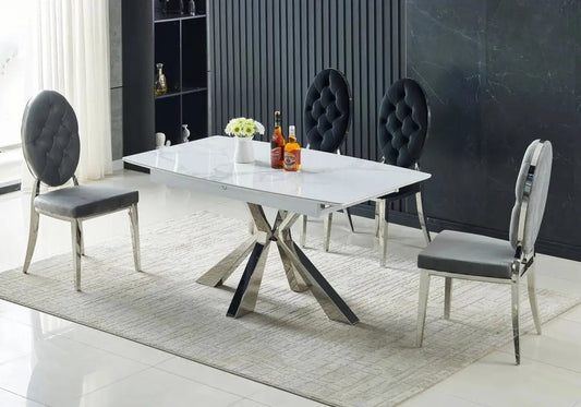 Table et chaises extensible marbre blanc SPIKE