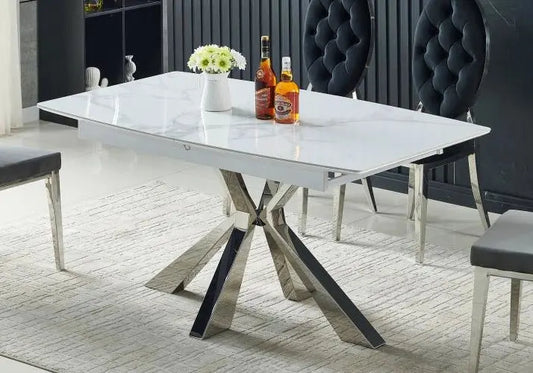 Ensemble table chaise extensible marbre blanc SPIKE Galerie du Mobilier