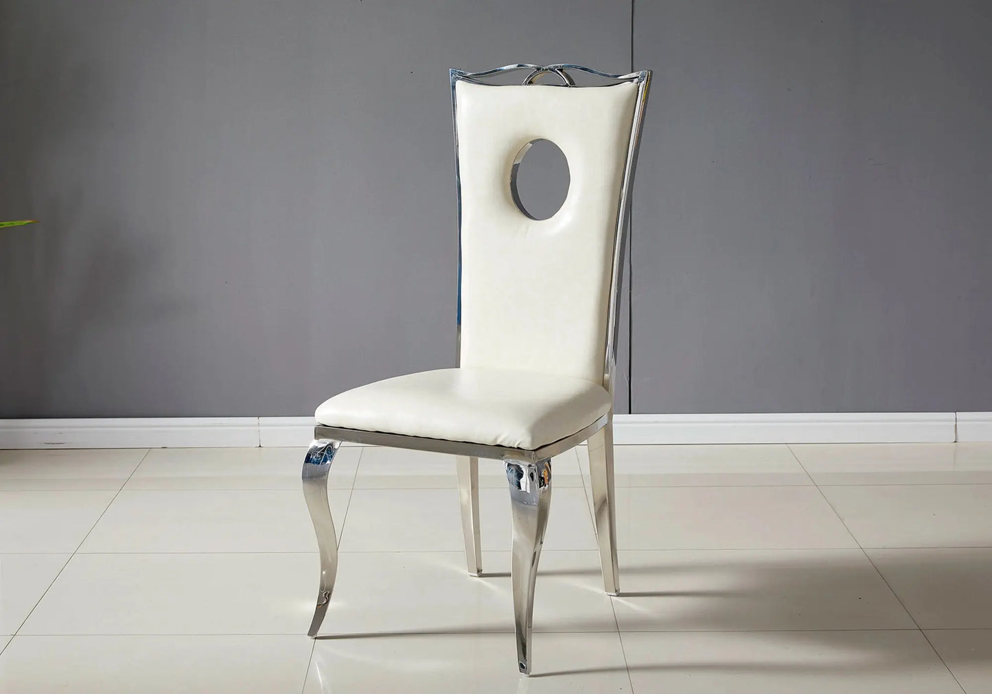 Ensemble table chaise marbre blanc argent TROPHEE Galerie du Mobilier