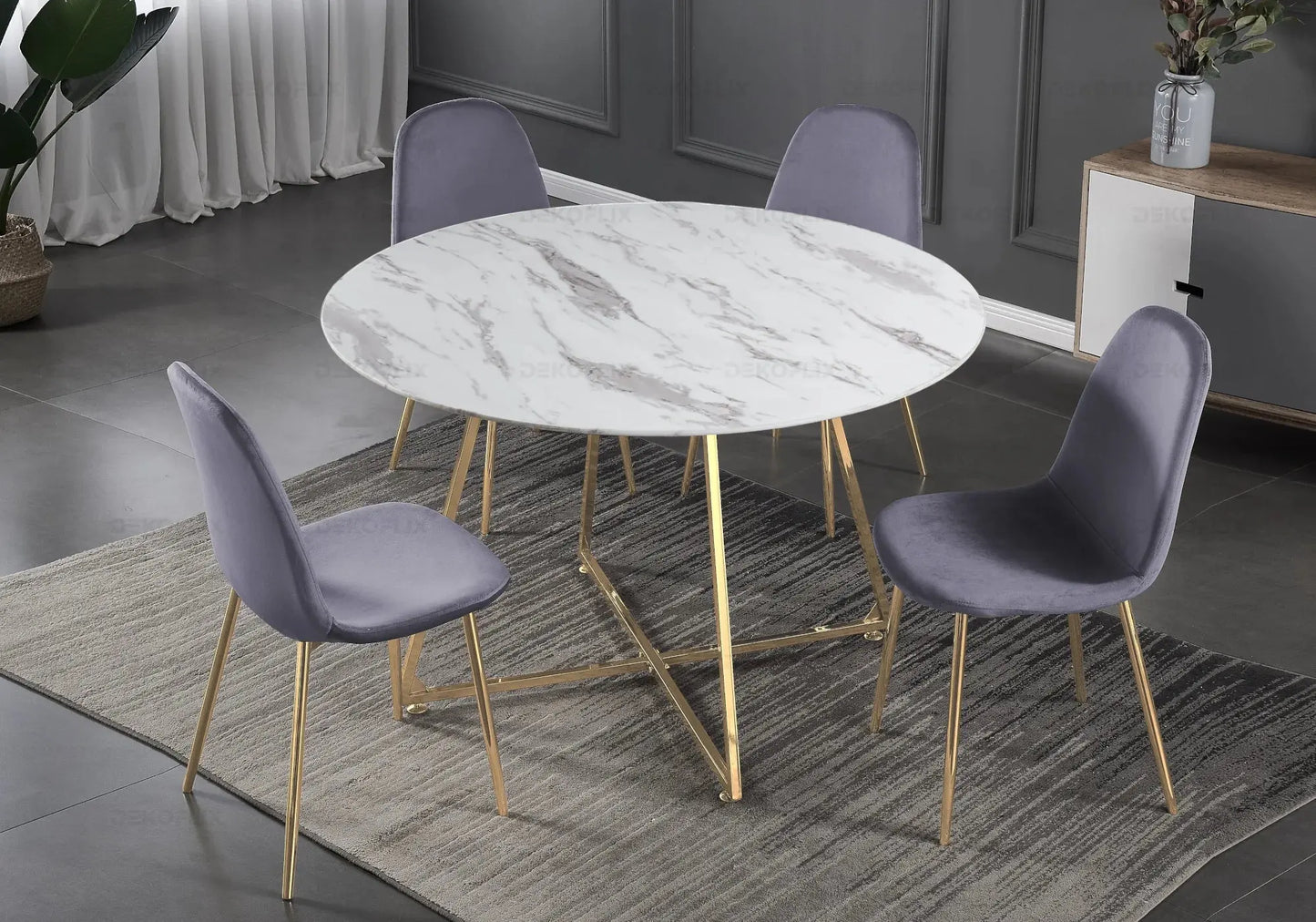 Table ronde marbre et 4 chaises doré - Gina – Galerie du Mobilier