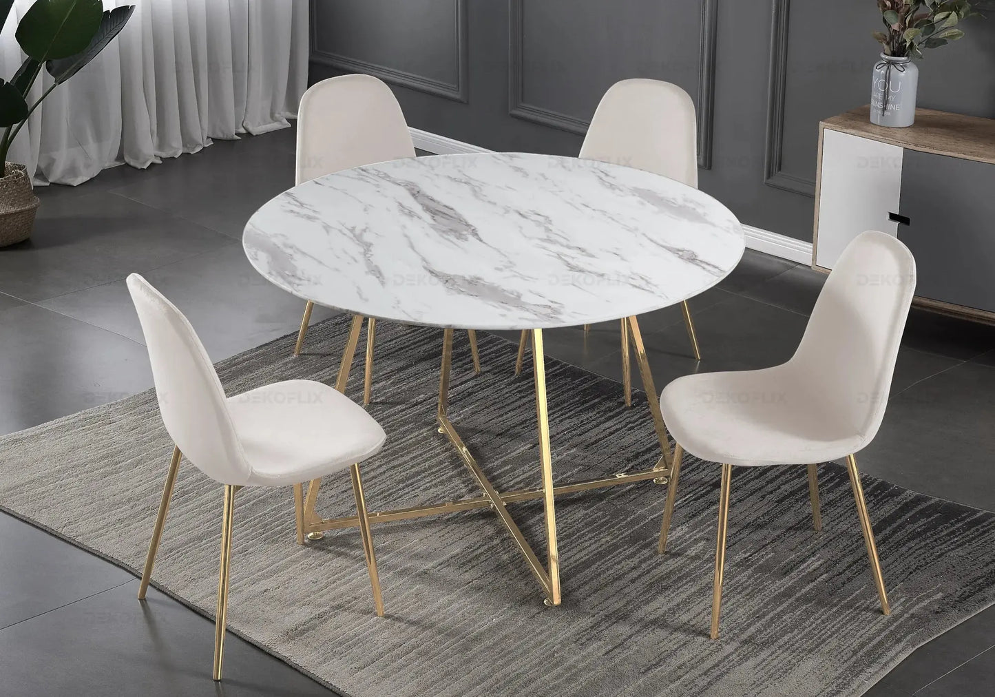 Table ronde marbre et 4 chaises doré - Gina – Galerie du Mobilier