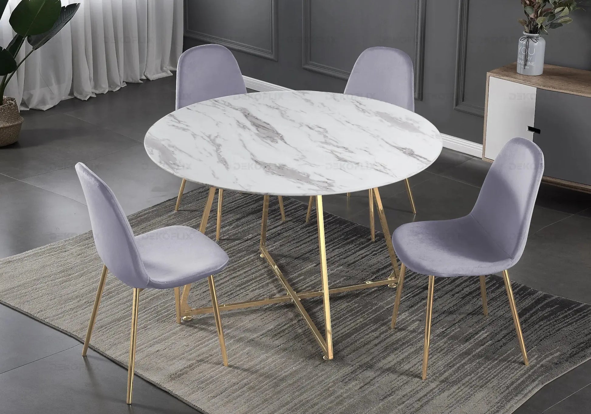 Table ronde marbre et 4 chaises doré - Gina – Galerie du Mobilier - Vue 1