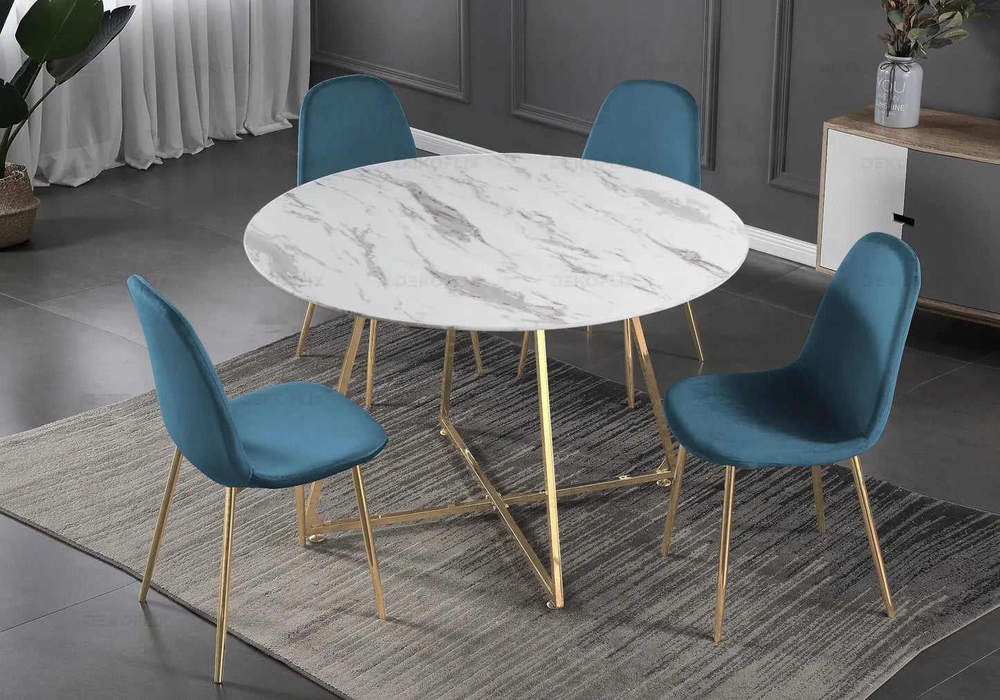 Table ronde marbre et 4 chaises doré - Gina – Galerie du Mobilier