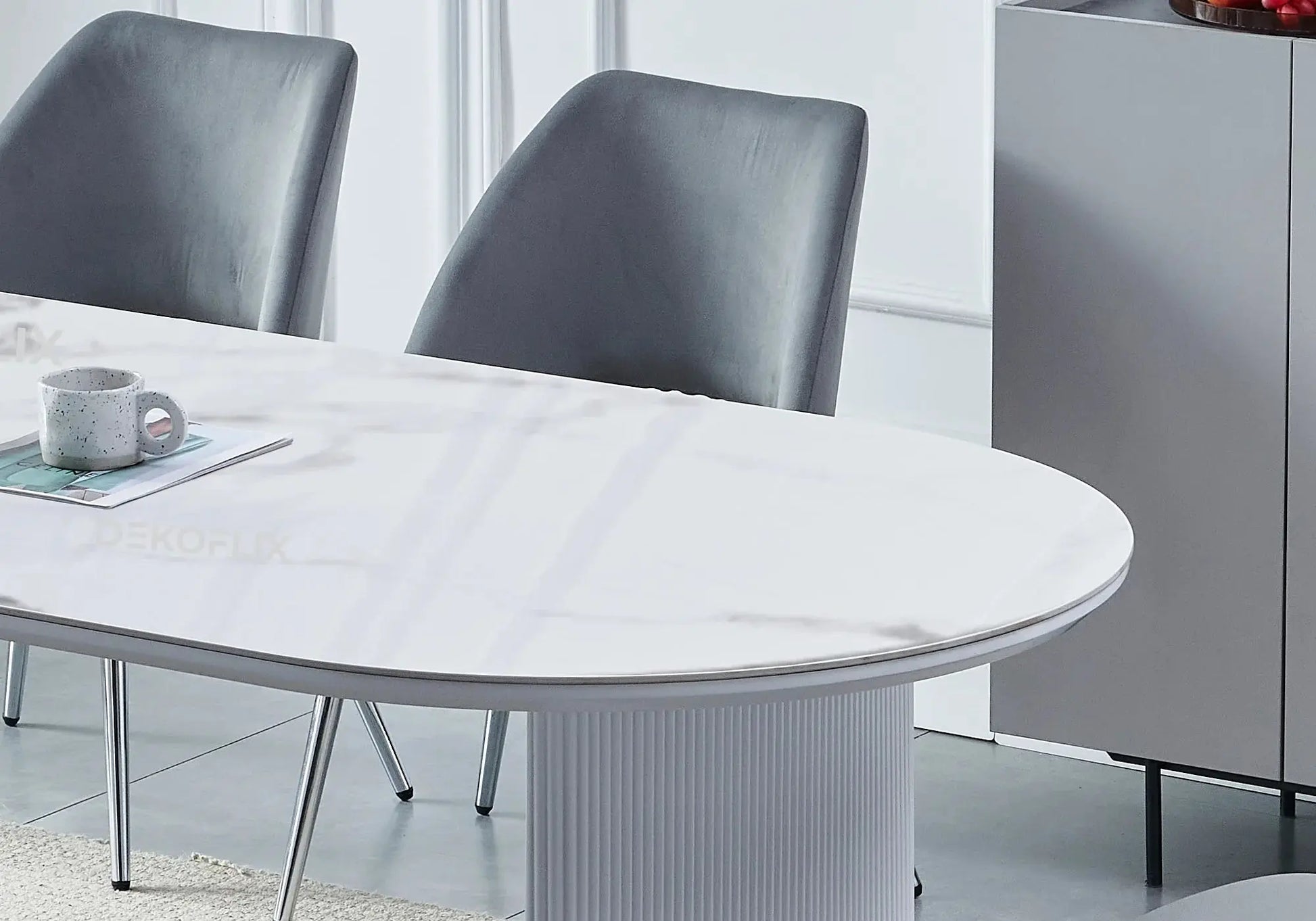 Ensemble table marbre et chaises gris JOSEPHINE Galerie du Mobilier