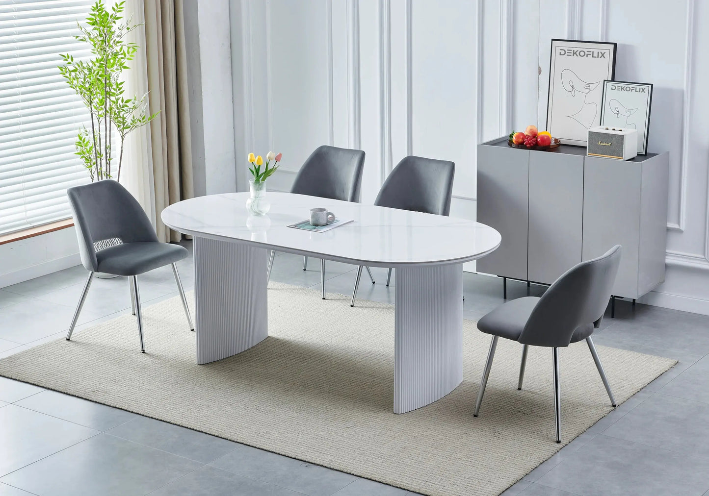 Ensemble table marbre et chaises gris JOSEPHINE Galerie du Mobilier