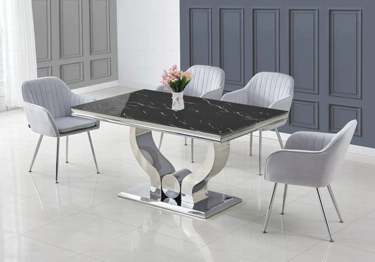 Ensemble table marbre noir et chaises gris TROPHEE Galerie du Mobilier