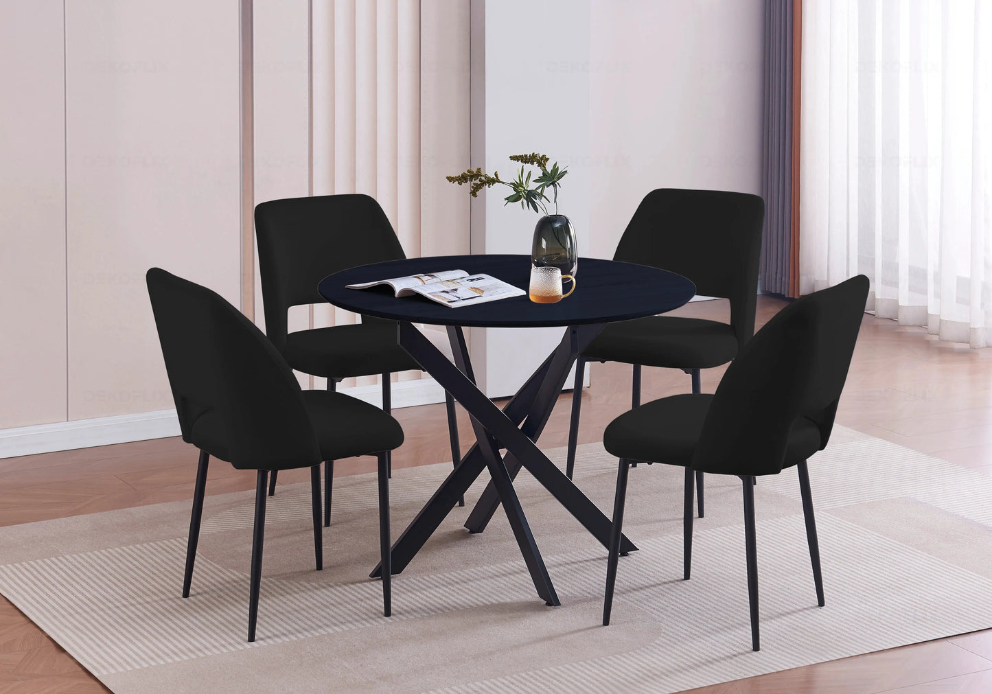 Ensemble table ronde noire et chaises noires OLIVIA Galerie du Mobilier