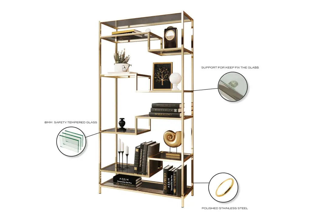 Étagère en métal doré verre trempé DANA Galerie du Mobilier