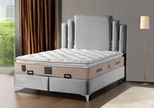 Lit Coffre Design Velours Gris MILAN - 160x200 Galerie du Mobilier