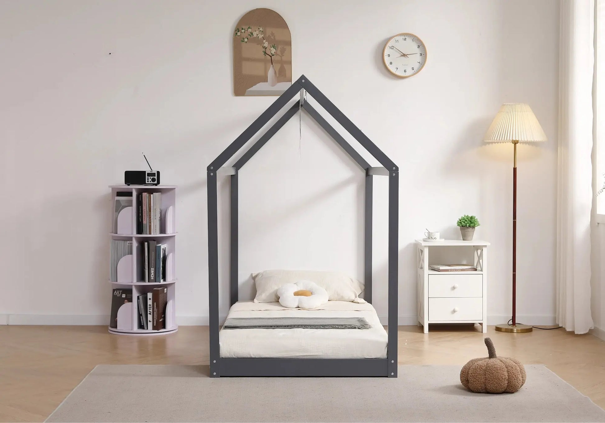 Lit cabane enfant bois gris - Vue 1